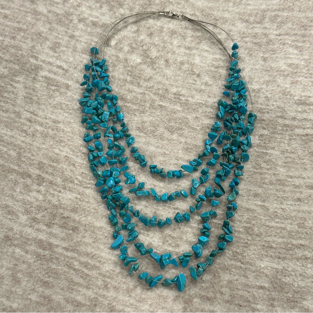 Multi strand Turquoise‎ Colored Resin Stone Necklace It#WH